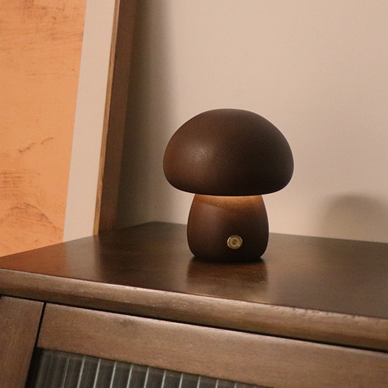 Lámpara LED de Mesa en Forma de Seta – Luz Nocturna de Madera con Toque