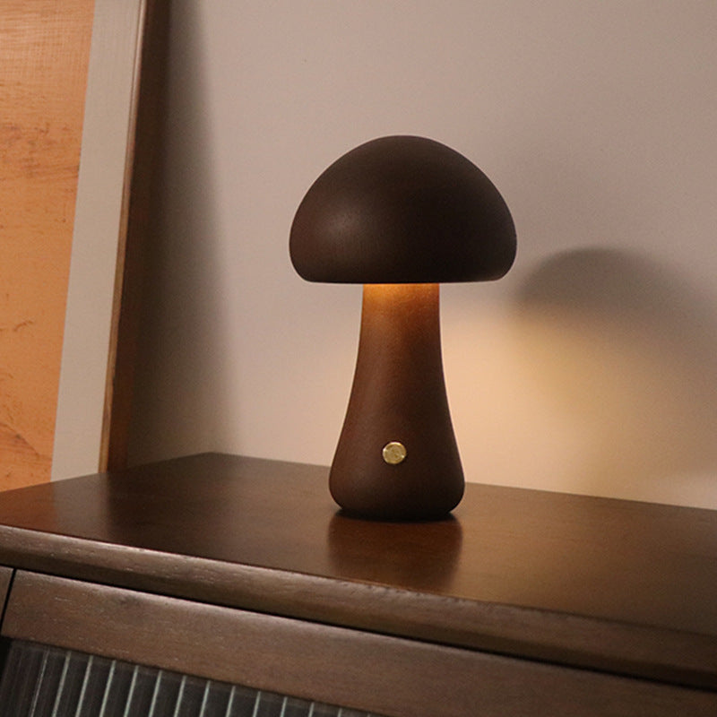 Lámpara LED de Mesa en Forma de Seta – Luz Nocturna de Madera con Toque