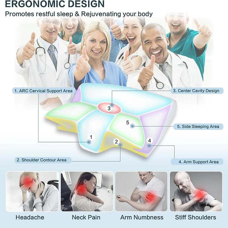 Almohada Cervical Viscoelástica Ortopédica – Contorno Ergonómico 2 en 1 para Dolor de Cuello