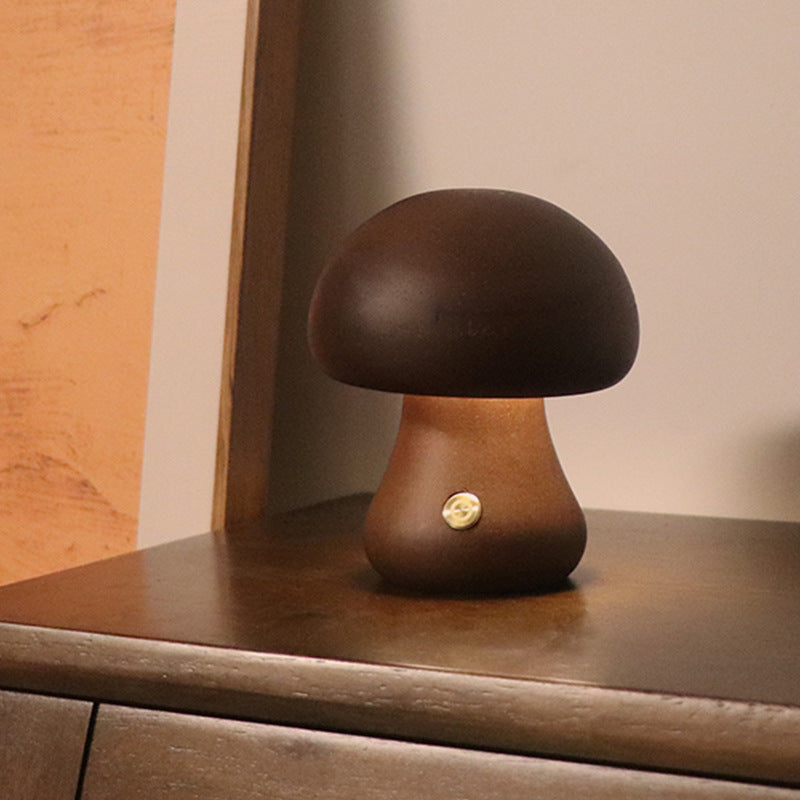 Lámpara LED de Mesa en Forma de Seta – Luz Nocturna de Madera con Toque