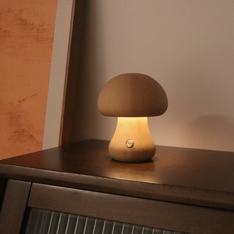 Lámpara LED de Mesa en Forma de Seta – Luz Nocturna de Madera con Toque