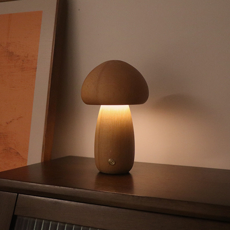 Lámpara LED de Mesa en Forma de Seta – Luz Nocturna de Madera con Toque