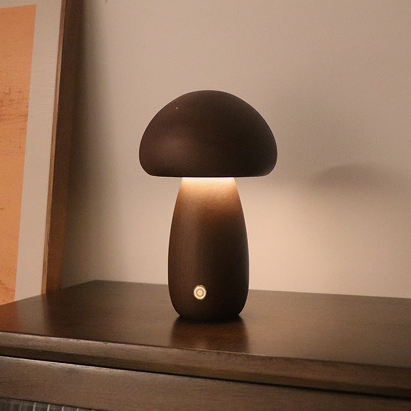 Lámpara LED de Mesa en Forma de Seta – Luz Nocturna de Madera con Toque