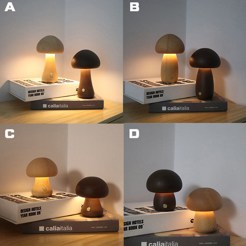 Lámpara LED de Mesa en Forma de Seta – Luz Nocturna de Madera con Toque