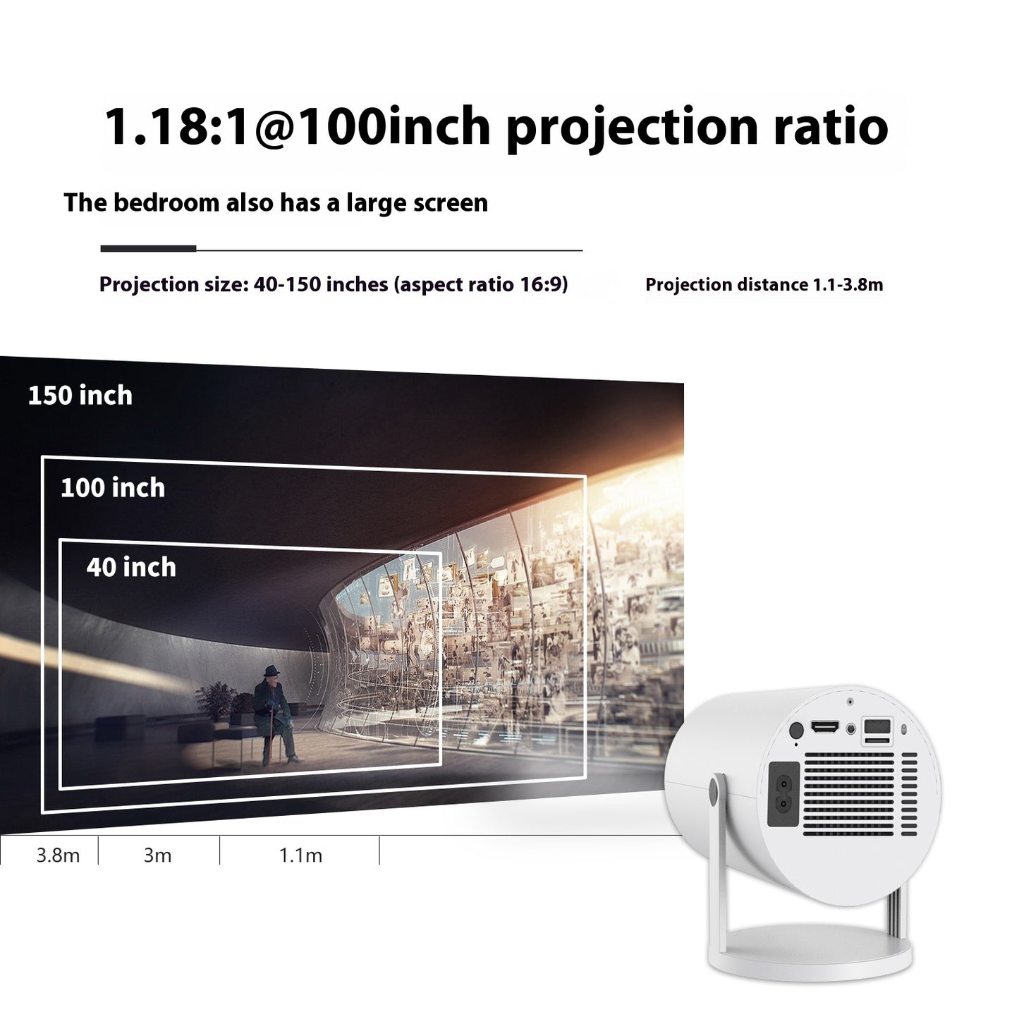 Proyector Portátil HY300 – 180° Rotación, Autoenfoque y Soporte 4K