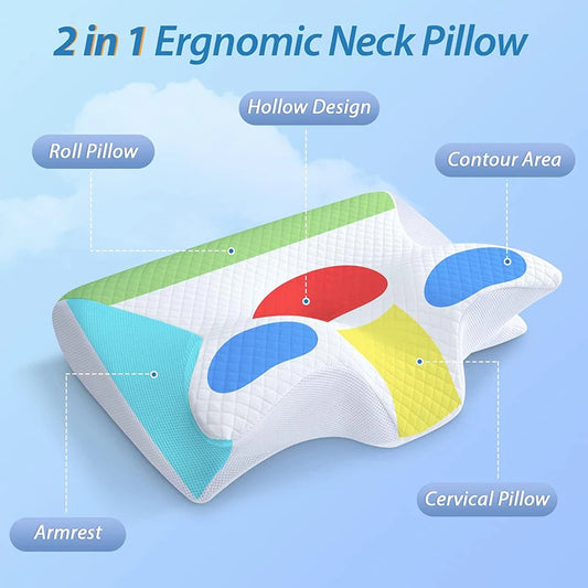 Almohada Cervical Viscoelástica Ortopédica – Contorno Ergonómico 2 en 1 para Dolor de Cuello